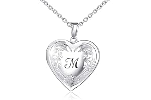 MUERDOU Locket Necklace That Holds Pictures Initial Alphabet Letter Heart Shaped Photo Memory Locket Pendant Necklaces