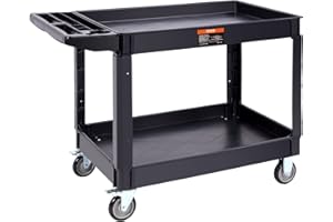 VEVOR Carrello di Servizio 116x65x85cm Carrello a Mano Multiuso 2 Ripiani Capacità Totale 250kg, Carrello a Portata con Ruote Girevoli 360° 2 Ruote con Freni, Carrello Portaoggetti da Garage Giardino