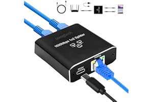 Mengtech Ethernet Splitter,1000Mbps Ladron Ethernet 2 por con Cable de alimentación USB-C para Ordenador, hub, Switch, Router, ADSL, televisores Digitales y Mucho más