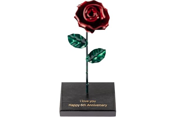 Forging Art Bcn® Rose Éternelle en Fer Forgée à la Main avec Gravure Personnalisée- Cadeau de Saint-Valentin, Fête des mères, Anniversaire de Mariage, Noces de Fer (Personnalisé avec Socle)