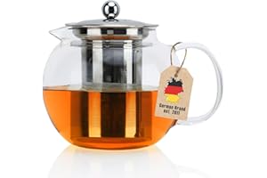 CADORABO Intirilife Théière avec Filtre en Clair – 650ml Tisanière en Verre Borosilicaté avec Poignée Résistante à la Chaleur – Approprié pour Les Boissons Chaudes et Froides