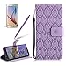 Produktbild Girlyard Lederhülle für Galaxy Note 8, Blätter Blumen Muster Design Schutzhülle Wallet Flip Case mit Lanyard Strap Handyhülle Standfunktion Karteneinschub und Magnetverschluß Etui für Samsung Galaxy Note 8 - Lila