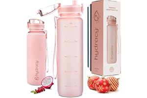 Hydracy Botella de Agua con Marcador de Tiempo - 1 L Botella de Agua Deportiva sin BPA - Botella de Gimnasio Antifugas con Funda Antitranspirante e Colador de Infusión