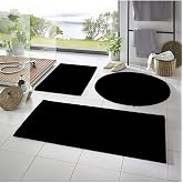 Rachel Carpet 3'l&uuml; Banyo Halısı Peluş Post Halı Klozet Takımı Siyah 50x90/50x60/50x50 (Yuvarlak)