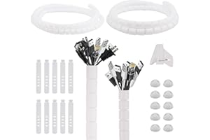 AWBEOT 2 x 1.5 M Organizador de Cables en Espiral, Diámetro 16 mm / 22 mm, Manguera Protectora para Cables, Tubo Flexible en Espiral con 10 Cintas Organizadoras, 10 Clips de Escritorio - Blanco