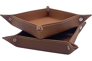 Diko.style® Set 2 Vassoi 24cm Svuotatasche da Ingresso in Pelle PU | Corridoio, Camera Da Letto e Scrivania | Vassoio per Gioielli | Camel | Vassoio Organizzatore