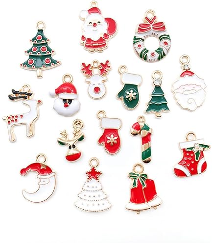 24 Pendentifs De Noël En Résine - Mini Décorations Pour Arbre, Cadeaux Et DIY - Motifs Bonhomme De Neige, Père Noël, Renne