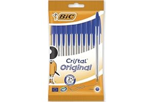 Bic Cristal Original Ballpoint Pens, Smudge-free with Medium Point, Ideal for Office and School, Pack of 8 (Cristal Original Blue Ink (1.0mm))