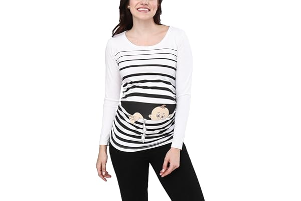 M.M.C. Bébé en Fuite - vêtement de maternité Mignon et Rigolo | T-Shirt de maternité avec Motif pour la Grossesse | T-Shirt de Grossesse - à Manches Longues