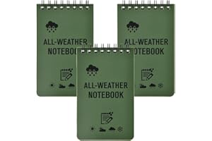 Fangehong Lot de 3 Carnets Étanches, 3x5 Pouces Imperméables Bloc notes de Poche, bloc-Notes à Spirale Mini, Bloc-Note de Poche Tactique Étanche Tous Temps, pour Activités de Plein Air (vert)