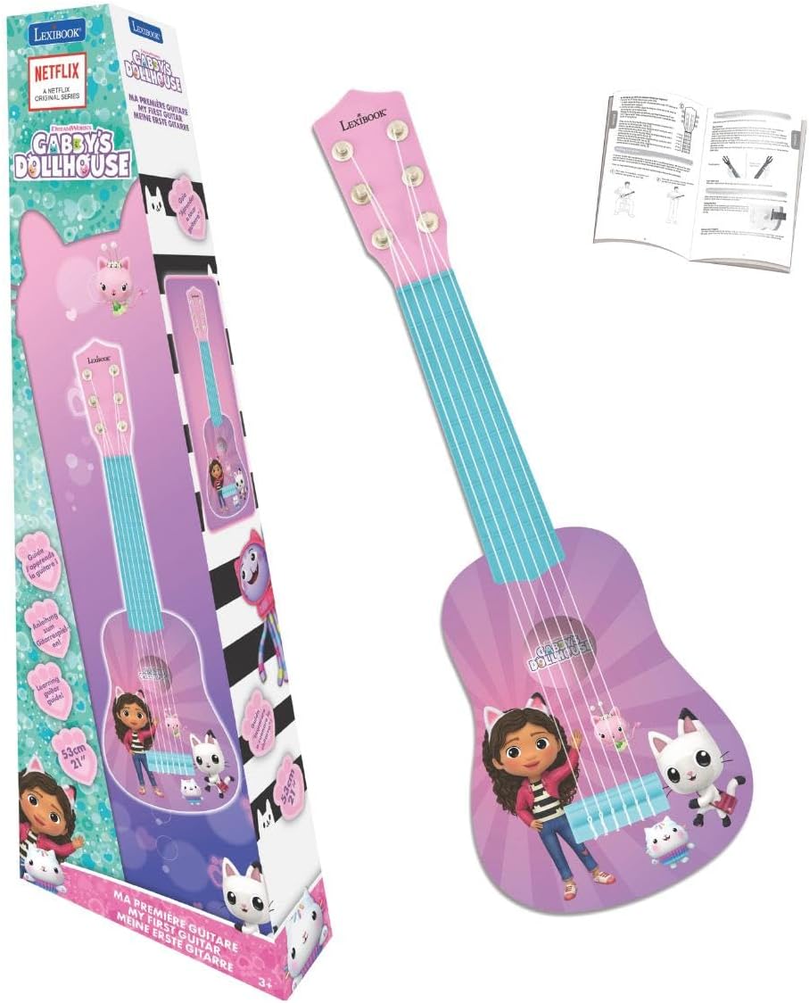 Lexibook, Gabby's Dollhouse, Mi Primera Guitarra para niños, 6 Cuerdas de Nylon, 53 cm, Guía incluida, Rosa, K200GDHLXB