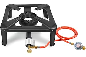 BACOENG Hockerkocher Gas 10KW, 4 Fuß Wok Campingkocher Inklusive 1.5 m Schlauch und 50 mbar Druckregler, 4-beiniger Gaskocher Camping Für Camping und Outdoor