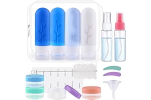 Contenitori Viaggio Liquidi, Vexillic 15 Pezzi Kit Viaggio Liquidi Bottiglie Silicone Riutilizzabili Aereo Flaconi da Viaggio 90ml per Shampoo, Lozione, Risciacquo, Gel Doccia (Blu)
