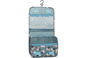 GRANTOP Kosmetyczka do zawieszenia, składana kosmetyczka, składana, podróżna kosmetyczka z uchwytem do noszenia, torba na pranie dla mężczyzn i kobiet, niebieskie kwiaty, L, Kosmetyczki