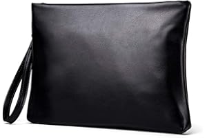 HAHAHAPPY Bolso De Mano De Negocios De Cuero De Los Hombres De Piel Negro Cartera Embrague Monedero Portátil con Pulsera para Regalo De Hombre