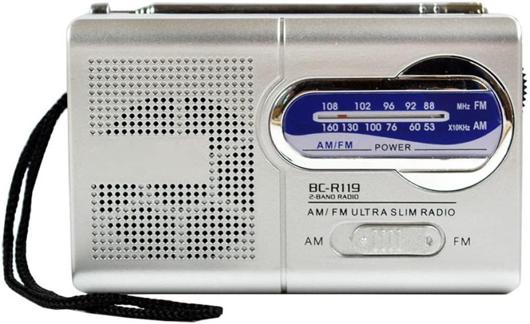Mini radio BC-R119, radio portátil de bolsillo con antena telescópica AM FM, receptor mundial, altavoz, funciona con pilas, color plateado (sin pilas), radio pequeña, radio portátil Dab, radio FM, rad