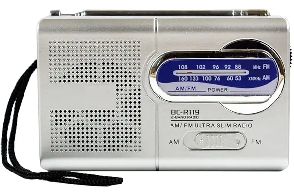 Mini radio BC-R119, radio portátil de bolsillo con antena telescópica AM FM, receptor mundial, altavoz, funciona con pilas, color plateado (sin pilas), radio pequeña, radio portátil Dab, radio FM, rad