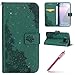 Produktbild Galaxy S7 Edge Leder Hülle,Galaxy S7 Edge Schutzhülle,Samsung Galaxy S7 Edge Ledertasche Handytasche Brieftasche im BookStyle,Hpory Elegante Pfau Blumen Muster Bling Glitzer Glänzend Sparkle Paillettee PU Leder Wallet Tasche Flip Cover Ledertasche Brieftasche im Bookstyle Klapphülle Handytasche mit Weiche Silikon mit Standfunktion Karteneinschub und Magnetverschluß Kratzfeste Stoßdämpfend Kunstleder Schutzhülle Etui Schale für Samsung Galaxy S7 Edge + 1 x Hpory Stylus-(Grün)