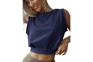 Tuopuda Canotta Donna Estive Magliette Sportivi Senza Maniche Tank Top Canottiera Cotone Camicia Girocollo Blusa Camicetta Elegante T-Shirt Crop Top Yoga Allenamento Palestra