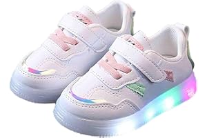 TYUSGH Kids LED Sneakers for Boys Girls Easy Fasten Trainer Light Up Shoes Toddler Baby LED Flashing White Trainers