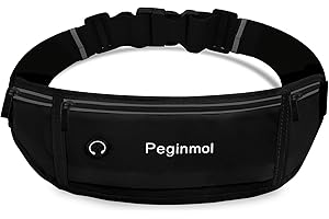 PEGINMOL Laufgürtel für Handy, Lauftasche Jogging Wasserdicht, Läufer-Hüfttasche für Damen und Herren mit 3 Taschen, Großer Kapazität Sportgürtel Verstellbarem Running Belt zum Radfahren (Schwarz)