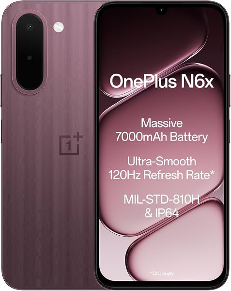 OnePlus N6x | 4GB+128GB | Burgundy Red | 7000mAh Battery | Power for Days | 48-Months Smoothness | Smooth 120Hz Display | Largest 5300mm2 Cooling System | Military-Grade Durability