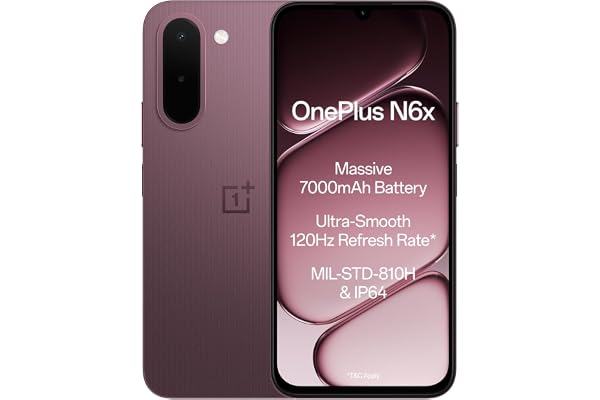 OnePlus N6x | 4GB+128GB | Burgundy Red | 7000mAh Battery | Power for Days | 48-Months Smoothness | Smooth 120Hz Display | Lar