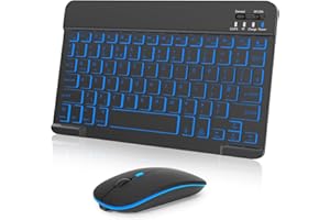 Nsyee Bluetooth Keyboard and Mouse, Universal Compact Wireless Keyboards, Rechargeable Portable for iPad/Samsung/Tablet/iOS/Android/Windows, UK Layout (Black, Backlit Keyboard and Mouse)