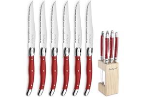 Lou Laguiole 2511RDK000K35 Bloc 6 Coltelli da Bistecca, Acciaio Inossidabile, Rosso, Taglia Unica