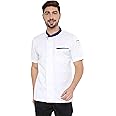 Associated Uniforms Designer Half sleeve Chef Coat (Chef Jacket - Smart Fit) (S-36, WHITE/BLUE)