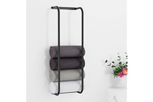 EnjoyNest Toalleros De Baño, Negro Mate, 75×25×15cm para Pared, Acero Inoxidable, para Toallas Enrolladas, Ducha