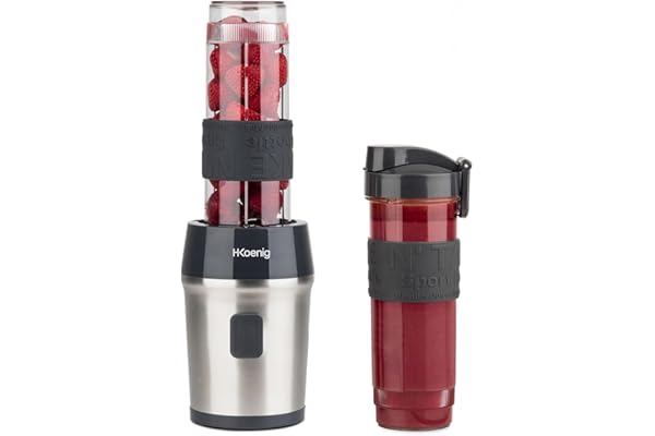 H.Koenig Mini Blender/Smoothie/Mixeur SMOO9 – 570mL, 300W, 4 Lames Inox, Sans BPA, 2 Bouteilles portables avec couvercles de voyage