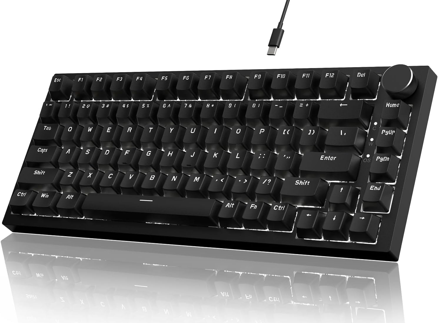 YINDIAO Ajazz AK820 Teclado Mecánico con Perilla,Diseño 75% ANSI,82 Teclas,Teclado para Juegos con Cable,5 Espumas Absorbentes de Sonido,Hot-Swap,Interruptor Rojo,Luz Blanca Hielo,para PC,Mac (Negro)