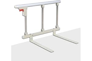 Lanbent Barandilla Plegable de Seguridad Lateral para Personas Mayores, Adultos, Apoyo para barandilla de Cama, barandilla de Cama de Hospital, Barra de Agarre de Metal (Blanco)