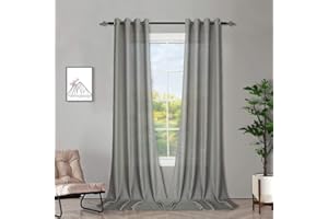 Melodieux 2-panelowe zasłony siatkowe ze sztucznego lnu, z woalu, półprzezroczyste przelotki, do sypialni, salonu, na okno, szare, 140 x 183 cm