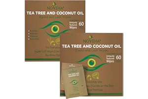 NOVEHA Tea Tree & Coconut Oil Eyelid & Lash Wipes | For Demodex, Blepharitis & Itchy Eyes, 2 Boxes Of 60 Individually Wrapped Eyelash Wipes With Aloe Vera, Natural Makeup Remover & Daily Eye Cleanser