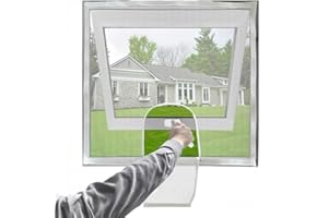 KUWUNG Fly Screens for Windows, 120 x 120cm Window Nets to Keep Bugs Out, Window Fly Screen with Zipper Opening, Window Mesh Insect Screen, Cat Window Guard