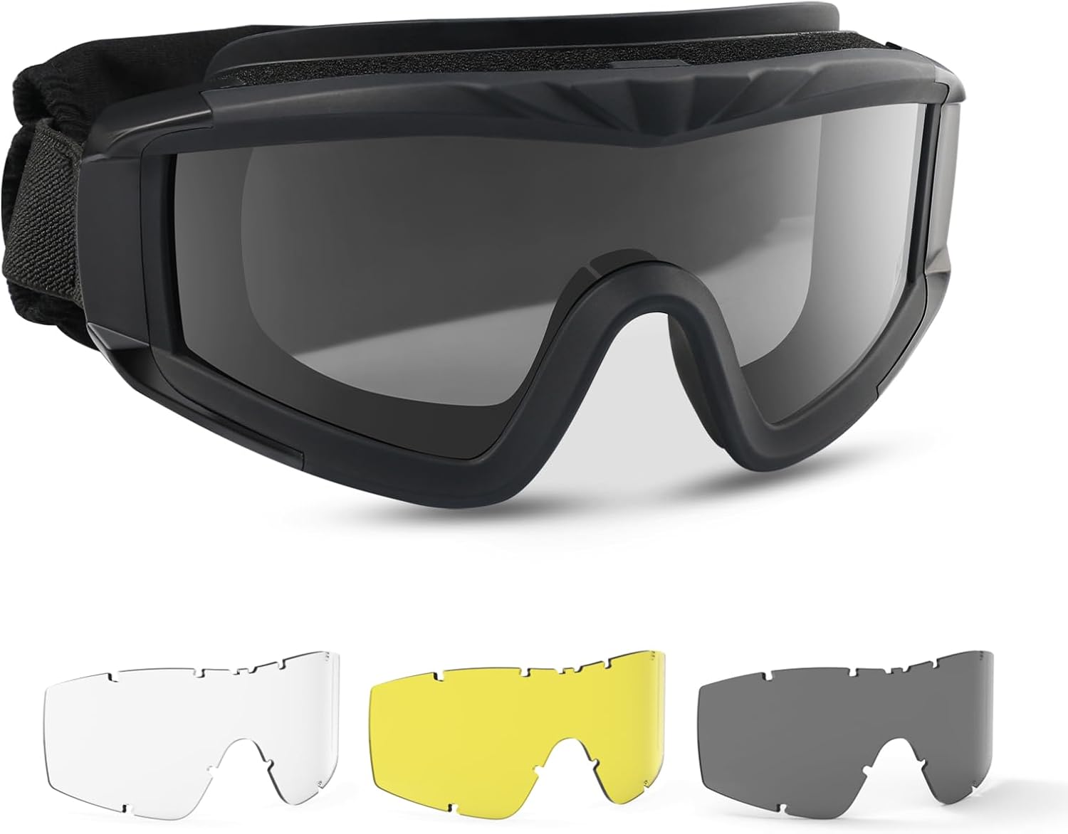 Feyachi Gafas de airsoft tácticas militares con 3 lentes intercambiables, protección UV400, gafas de tiro antivaho, para deportes al aire libre, caza, ciclismo, paintball