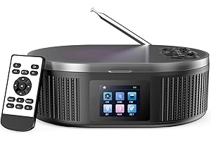 Desobry Lettore CD portatile con schermo LCD 2025 versione aggiornata con Bluetooth, ingresso AUX USB, radio FM, funzione anti-salto, telecomando