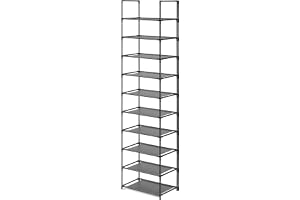 edihome, Smalt skoställ, 10 nivåer (28 x 45 x 173 cm), skoorganisatör, smala och höga, plast, vertikalt, hylla, showrack, sap