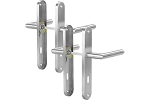AGT Interior Door Handles: Set of 2 Modern Stainless Steel Door Fittings, 4 Door Handles & 4 Long Plates (Door Fitting Inside, Door Fitting, WC)