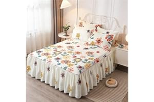 ELYSYSRL 3 Pezzi Gonne da Letto Matrimoniali/Singolo Eleganti Copriletto Una Piazza E Mezza Leggeri Gonna da Letto con Volant Bed Skirt King Size Coprirete per Letto Lenzuola ​Stagioni ​