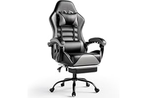 HOTOSYCH Sedia Gaming Ergonomica, Poltrona Gaming con Schienale Regolabile, Sedia da Gamer con Poggiatesta e Supporto Lombare, Sedia Gamer in Pelle Sedia Gaming con Poggiapiedi (Cuscino laterale, Grigio)