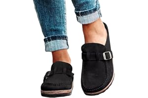 BIUBIULOVE Medias Pantuflas para Mujer, Zuecos con Plantilla De Corcho De Cuero Genuino, Mulas Cómodas Y Planas De Color Sólido A La Moda, Zapatos De Mulas para Caminar con Soporte para El Arco