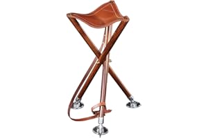 GASTROCK Sitzstock Dreibein TRIOLED 75, Sitzfläche aus stabilem Rindsleder in Sattlerqualität, Füße aus massiv Buchenholz, drei hochwertige Tellerspitzen, Leder-Tragriemen