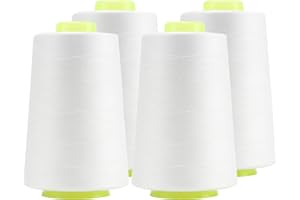 FOGAWA 4 Rollen * 5000 yards Nähgarn Polyester Nähgarn Nähmaschinengarn, 40s/2, Garnspule Overlockgarn für Näharbeiten, Quilten, Patchwork, Kleidung(Weiß)