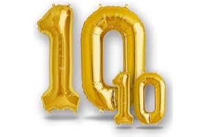 FUNXGO® Ballon doré decoration anniversaire 10 ans - Lot de 2 - Ballons Numéro 10 en or - deco anniversaire 10 ans femme ou homme - Gonflables à l'Hélium - Happy Birthday - Chiffre 10 doré