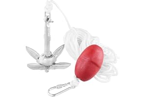 QWORK® Grapnel Anchor 1.5 kg, Ancora Pieghevole, Inclusa Linea di Ancoraggio da 10 Metri, Una Boa Galleggiante e Una Custodia, per Kayak, Canoe e Moto d'Acqua