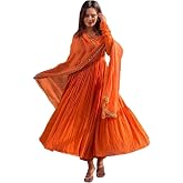 GoSriKi Women's Rayon Blend Anarkali Solid Kurta with Pant & Dupatta