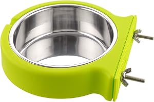 MOACC Crate Dog Bowl, Removable Stainless Steel Hanging Pet Cage Bowl Food & Water Feeder Coop Cup for Cat, Puppy, Birds, Rats, Guinea Pigs, 520ml, Green